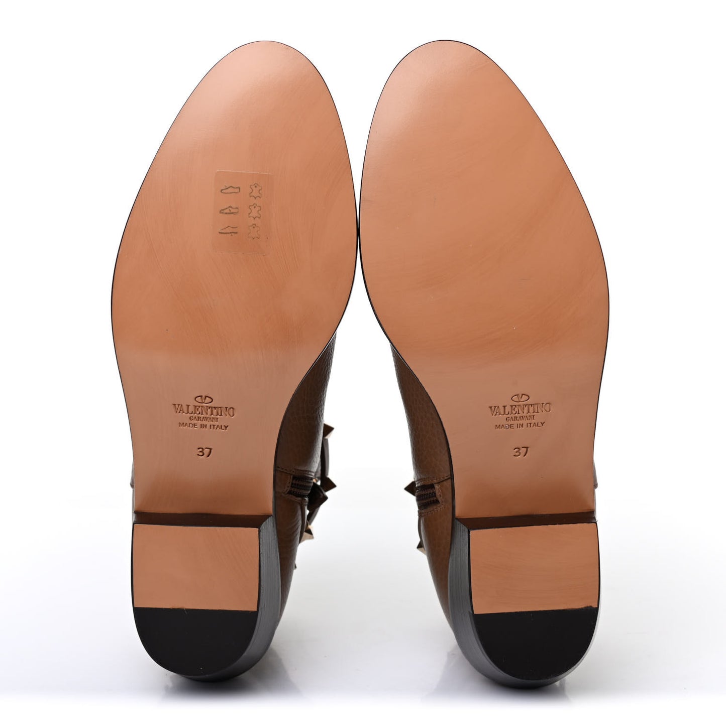 Grained Calfskin Rockstud Single Buckle 35mm Cowboy Ankle Boots 37 Nocciola