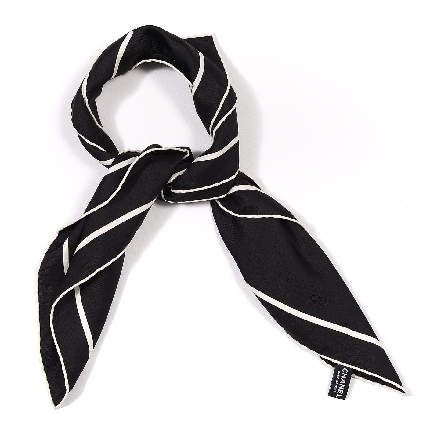 Silk CC Logo Stripe Scarf Black White