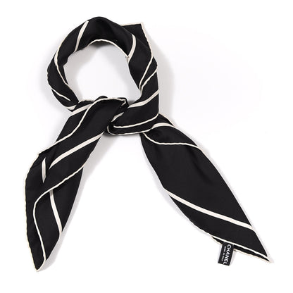 Chanel Silk CC Logo Stripe Scarf Black White 1 of 5