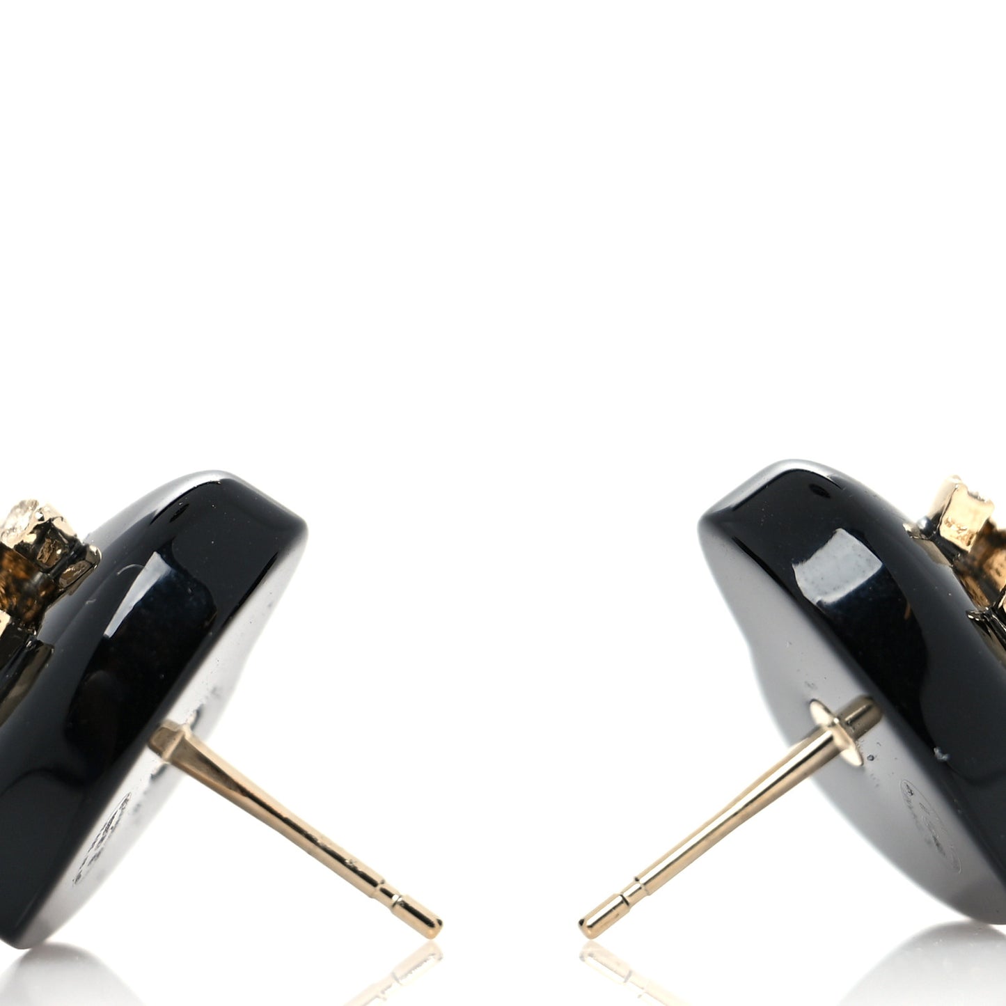 Resin Crystal CC Heart Earrings Black Gold