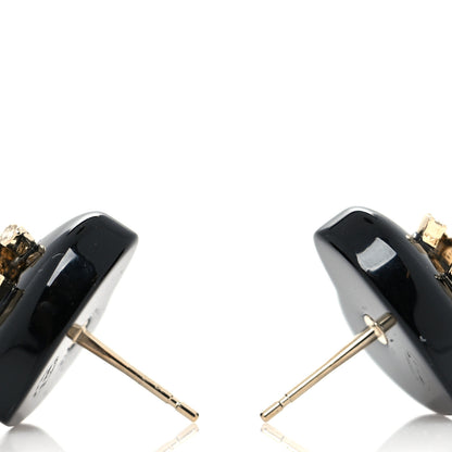 Chanel Resin Crystal CC Heart Earrings Black Gold 3 of 4