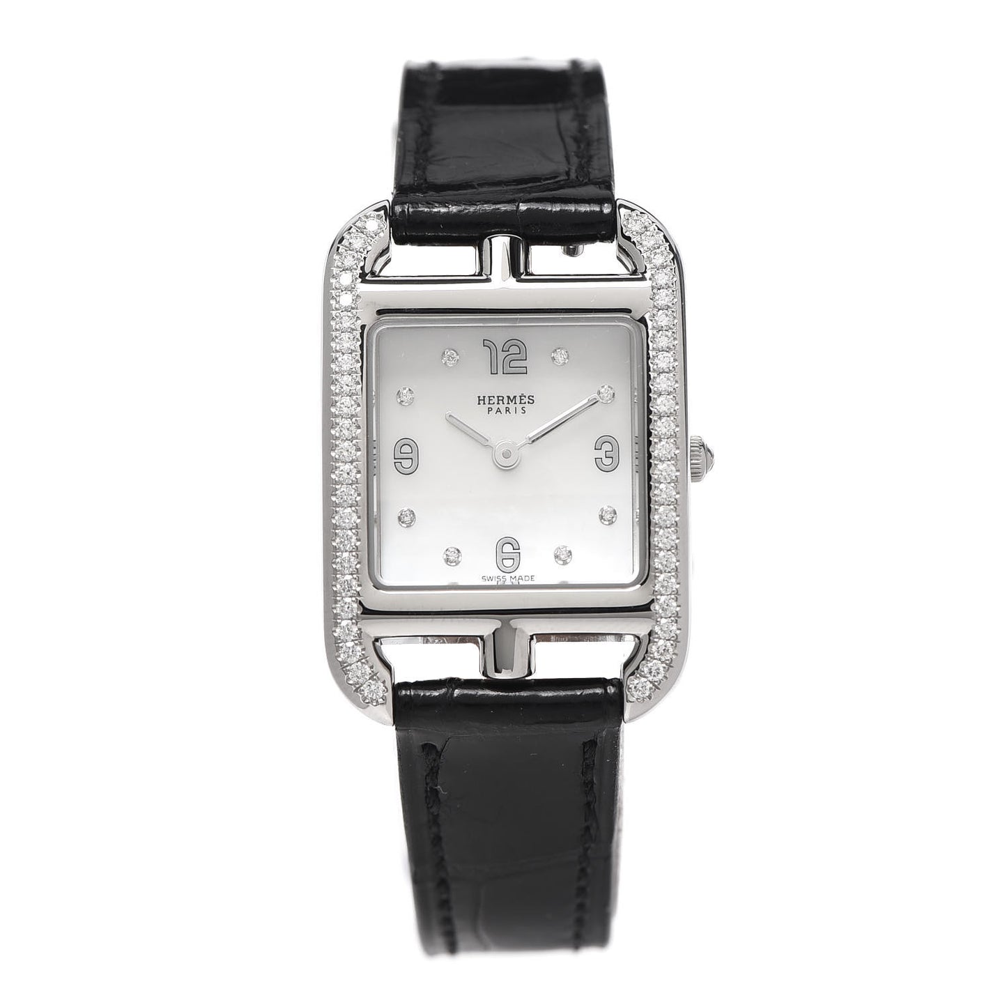 Stainless Steel Alligator Diamond Bezel Mother of Pearl 23mm Cape Cod Quartz Watch Noir