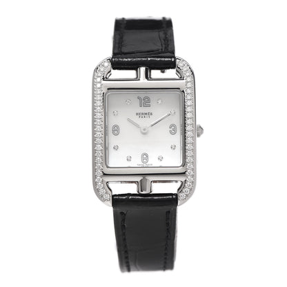 Hermes Stainless Steel Alligator Diamond Bezel Mother of Pearl 23mm Cape Cod Quartz Watch Noir 1 of 5