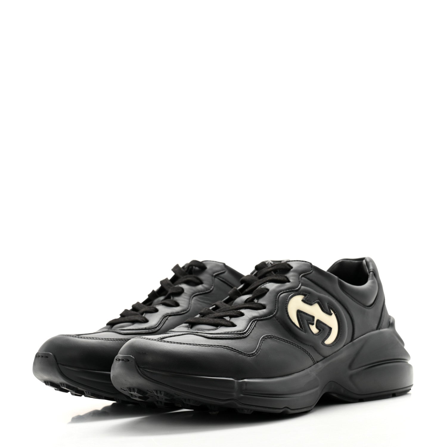 Gucci Dali Soft Calfskin Cut Out Interlocking G Mens Rhyton Sneakers 9 Black Ivoire 3 of 11