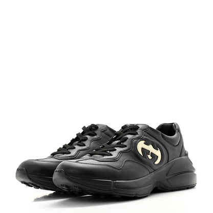 Gucci Dali Soft Calfskin Cut Out Interlocking G Mens Rhyton Sneakers 9 Black Ivoire 3 of 11