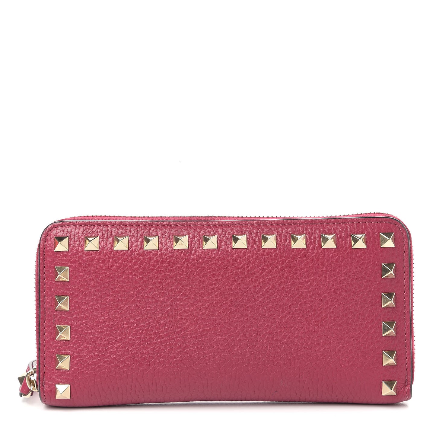 Pebbled Calfskin Rockstud Zip Around Wallet Raspberry