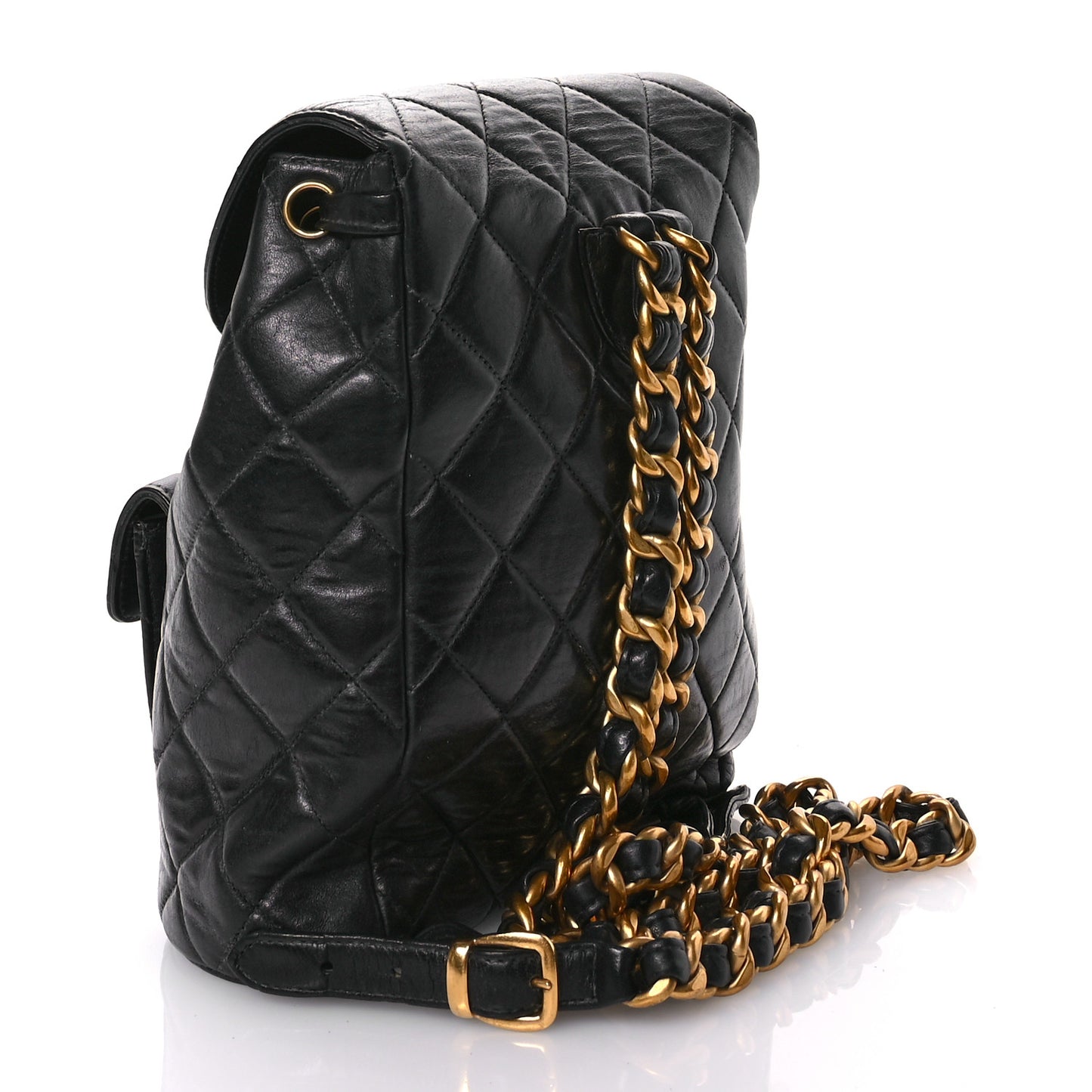 Lambskin Quilted Drawstring Backpack Black