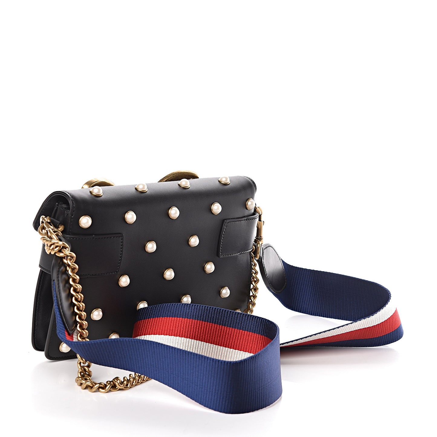 Nappa Pearl Studded Mini Queen Margaret Broadway Shoulder Bag Black