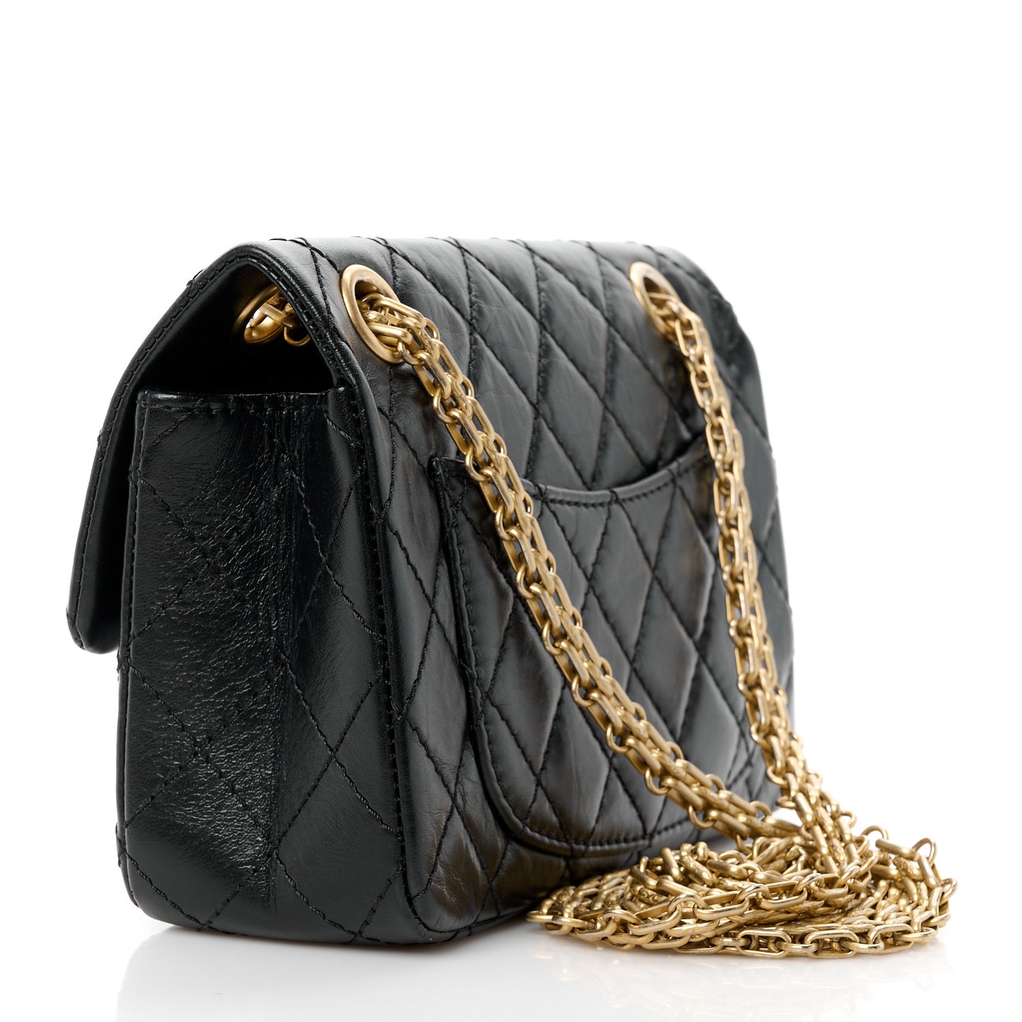 Aged Calfskin Quilted 2.55 Reissue Mini Flap Black