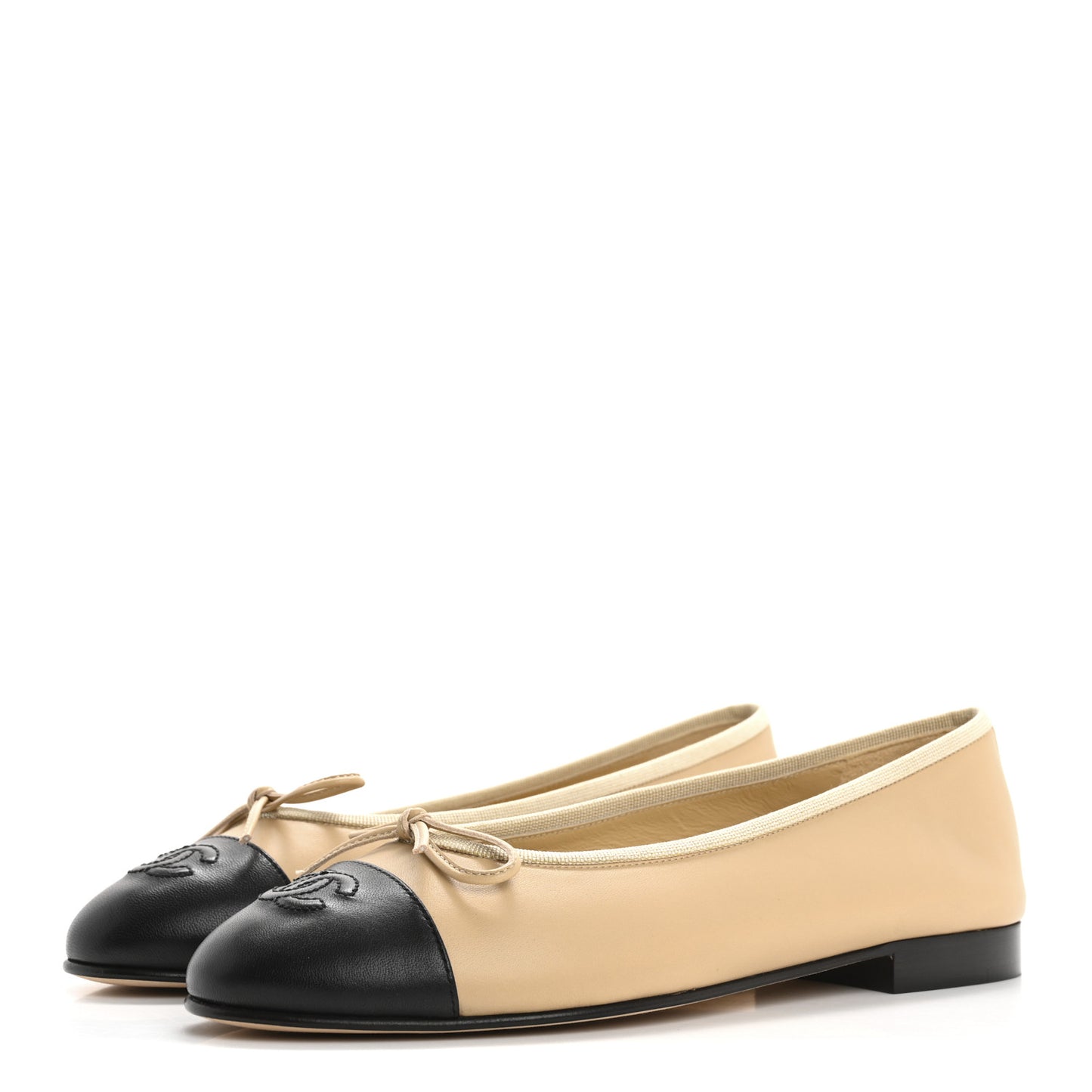 Lambskin Cap Toe CC Ballerina Flats 38 Beige Black