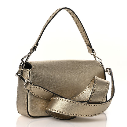 Fendi Cuoio Roma Sellerissima Nappa Sintetica Tape Stitch Baguette Platino 3 of 11