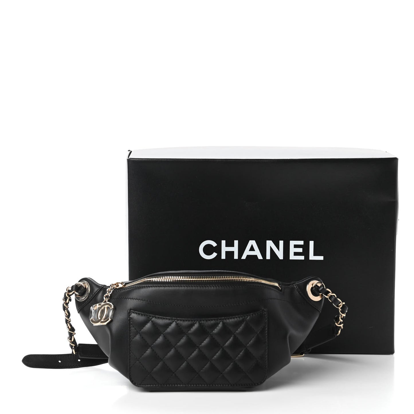 Lambskin Quilted Waist Bag Fanny Pack Black