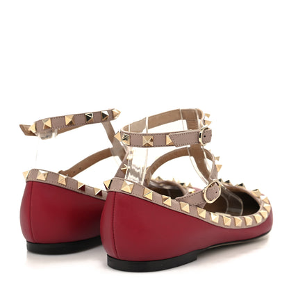 Valentino Garavani Calfskin Nappa Rockstud Cage Ballerina Flats 37 Scarlet Poudre 4 of 8