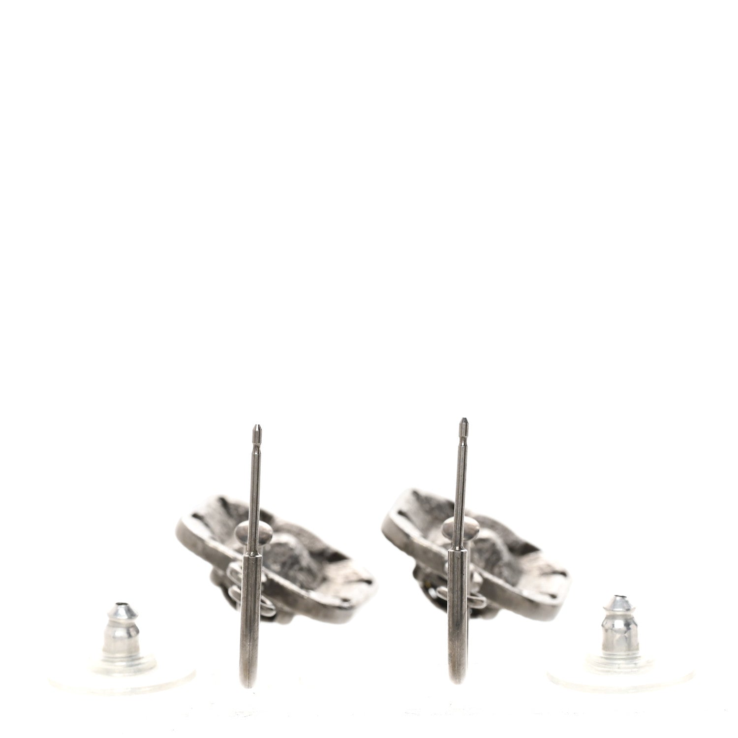 Chanel Baguette Crystal CC Drop Earrings Silver Black 3 of 4
