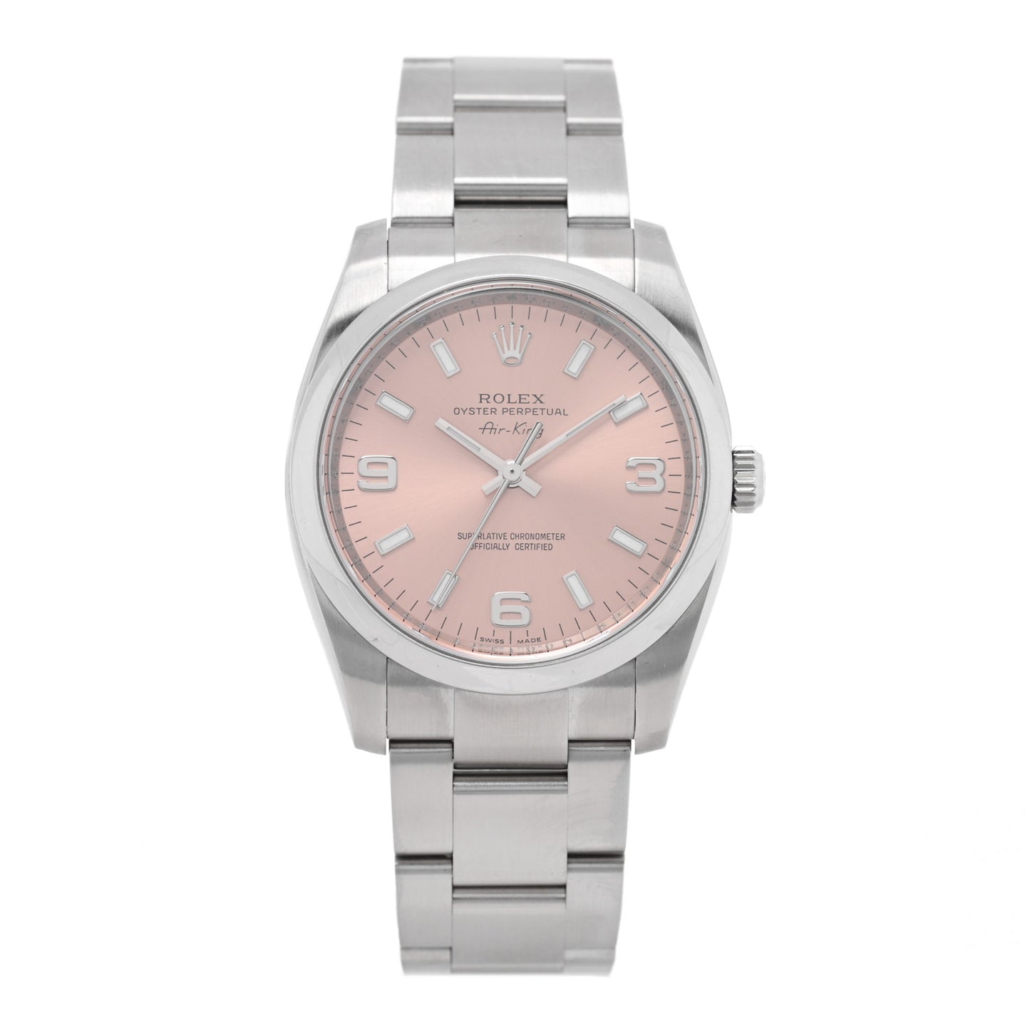 Stainless Steel 34mm Air-King Oyster Perpetual Precision Watch Pink 114200