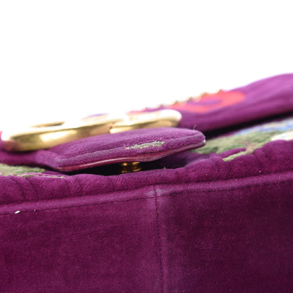 Gucci Velvet Matelasse Loved Embroidered Medium GG Marmont Shoulder Bag Fuchsia Violet Cyclamen 13 of 13