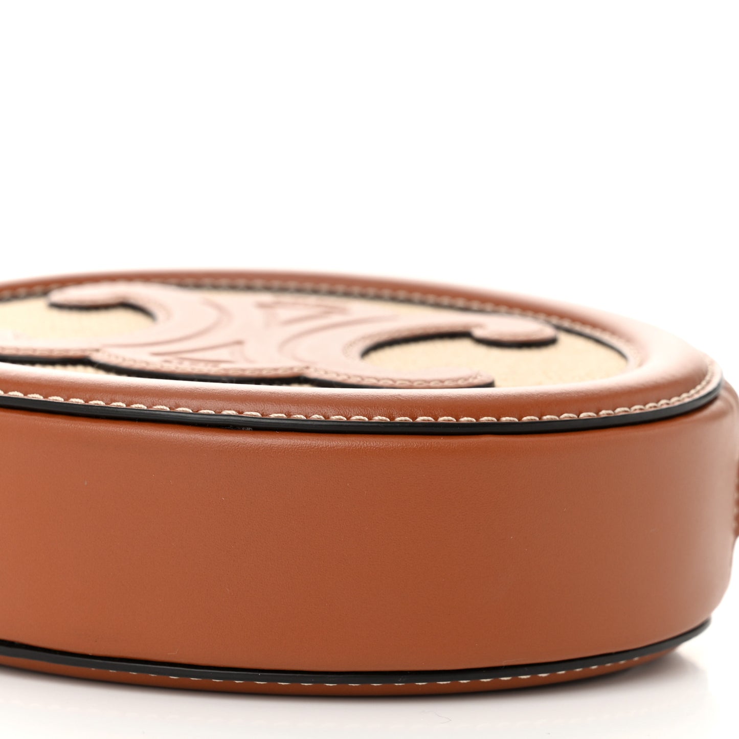 Canvas Calfskin Cuir Small Triomphe Oval Crossbody Purse Natural Tan