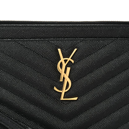 Saint Laurent Grain De Poudre Chevron Monogram Large Bill Pouch Black 8 of 11