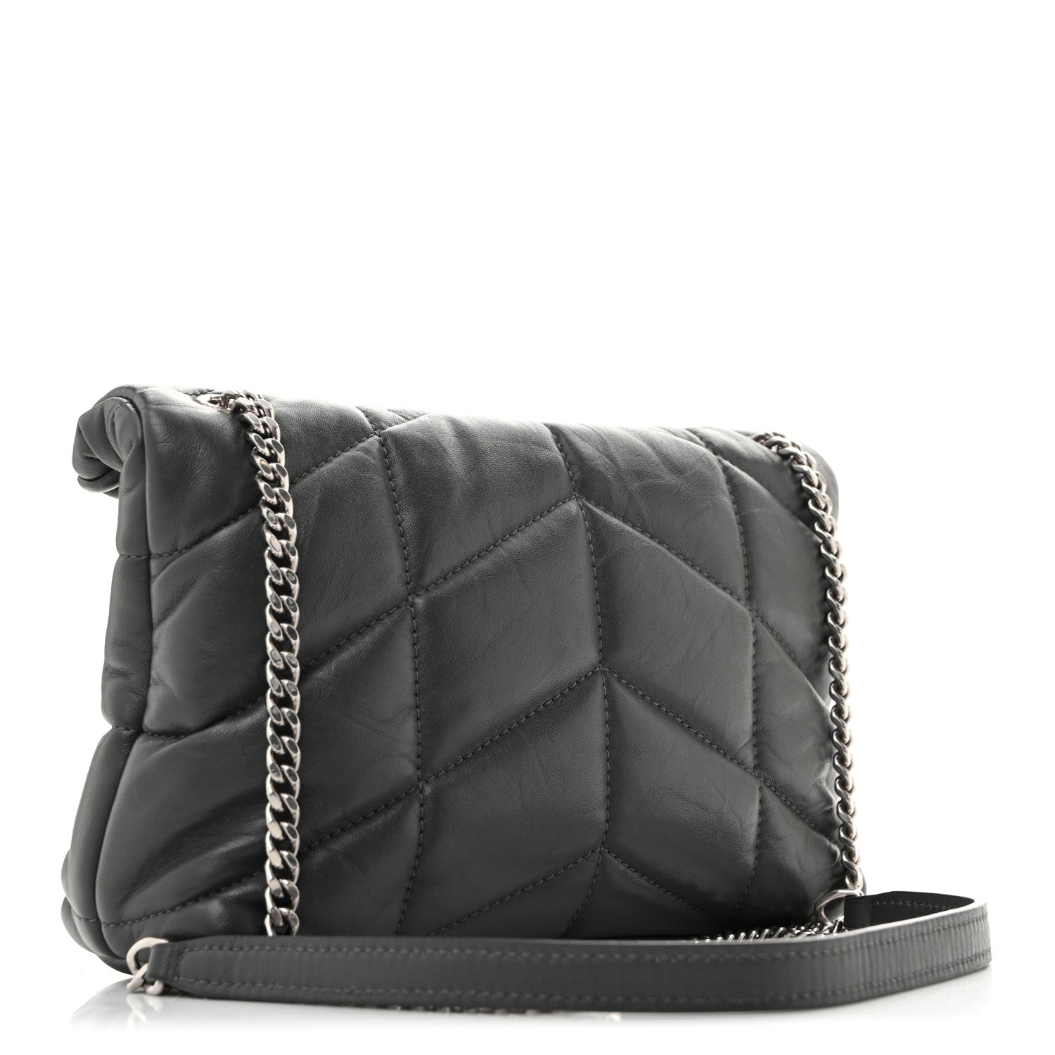 Saint Laurent Lambskin Quilted Toy Loulou Puffer Monogram Chain Satchel Fog 3 of 13