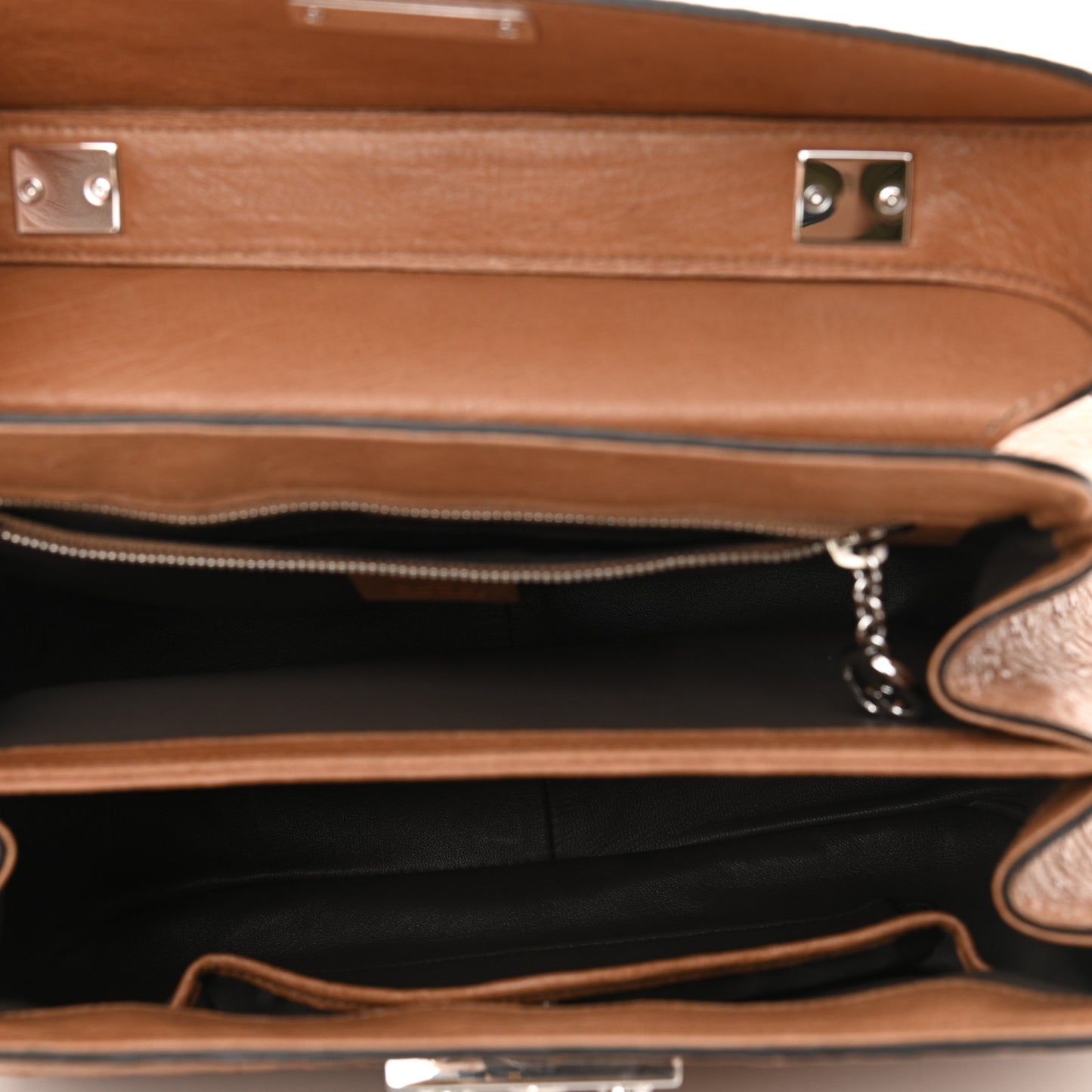 Ostrich Bamboo Medium Lady Lock Top Handle Bag Tan