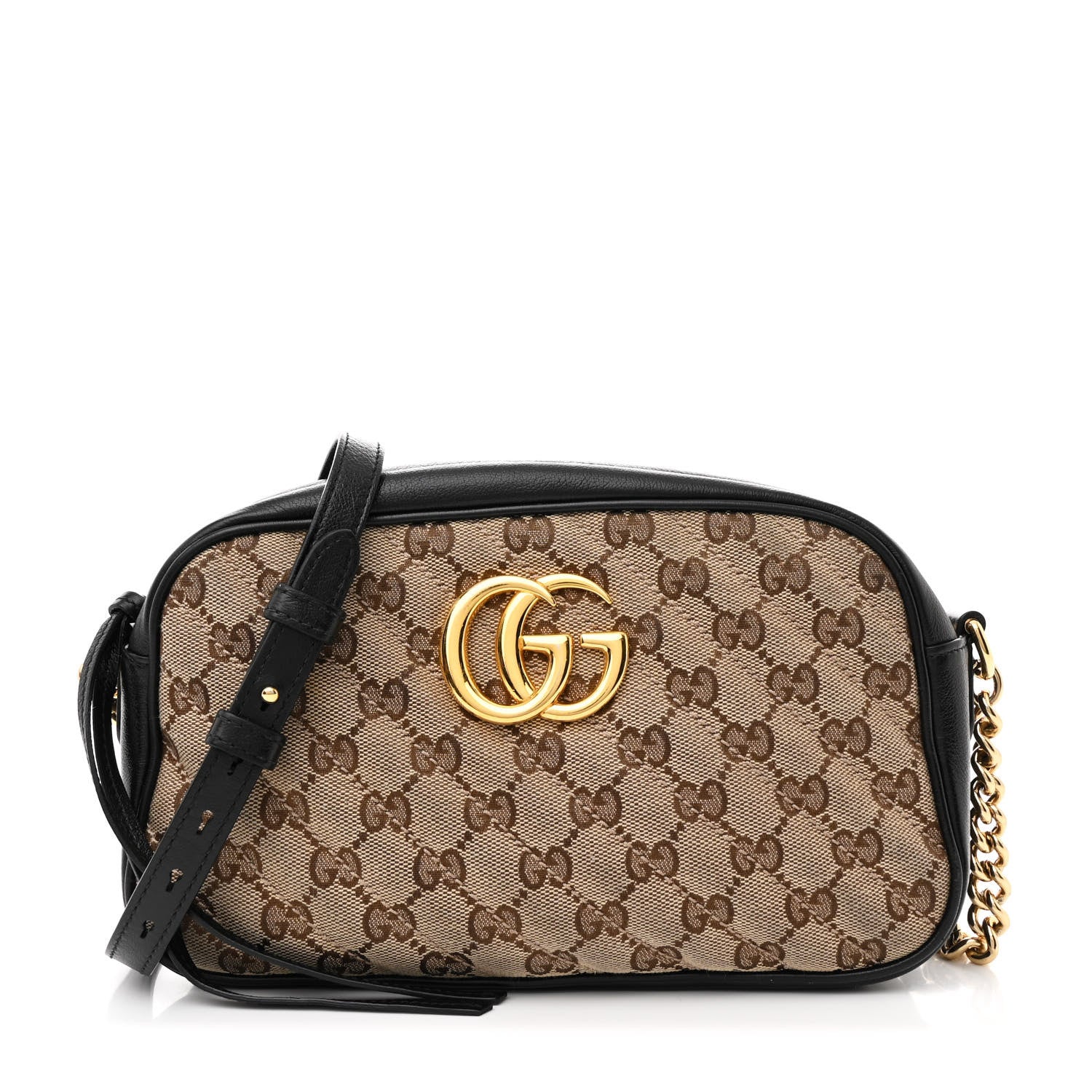 Gucci Monogram Matelasse Diagonal Small GG Marmont Chain Shoulder Bag Beige Black 1 of 10