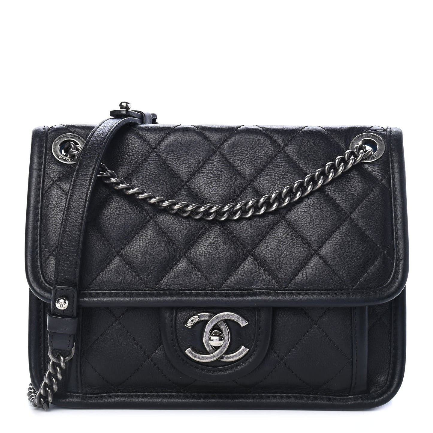 Calfskin Quilted Mini French Riviera Flap Black