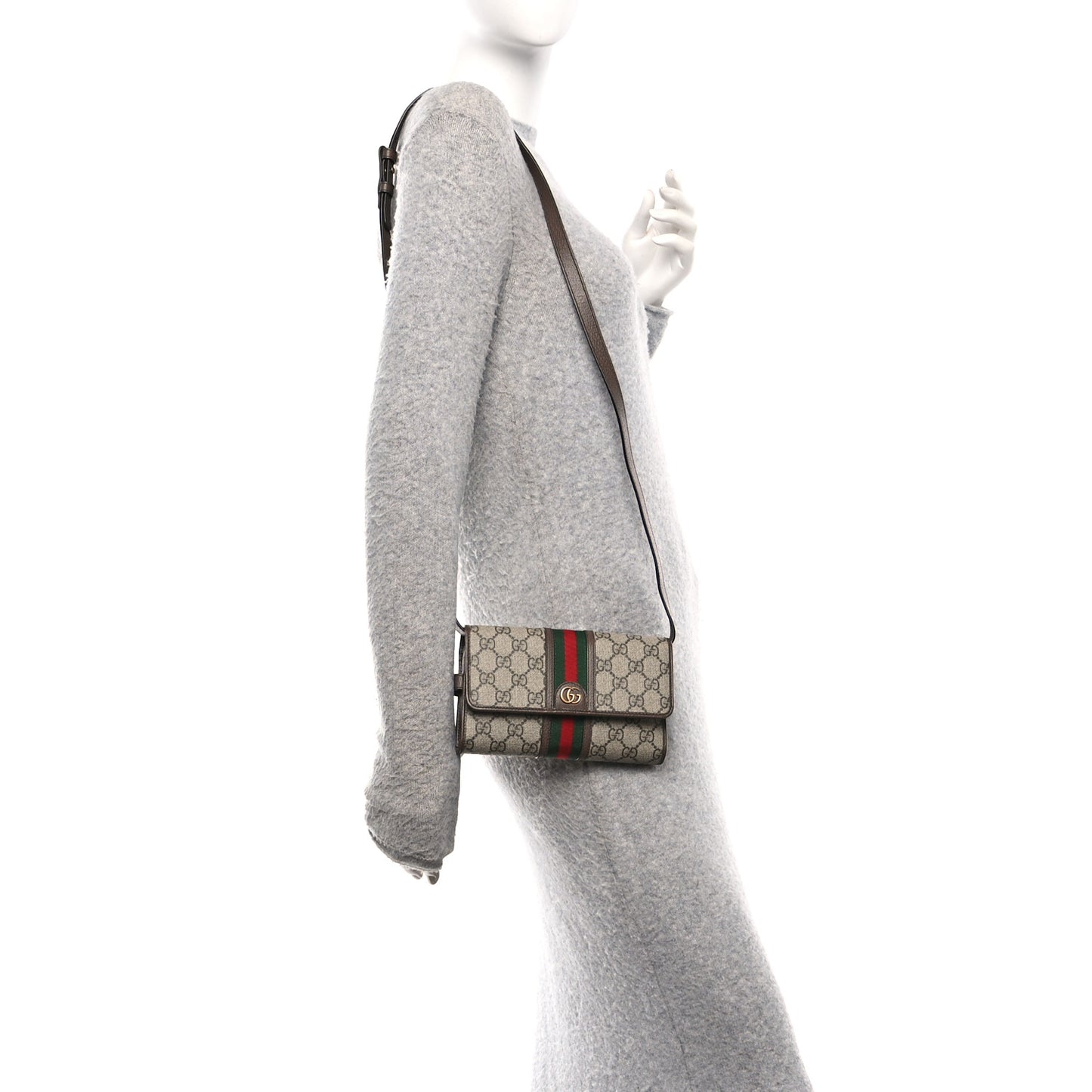 GG Supreme Monogram Web Ophidia Crossbody Wallet Beige New Acero