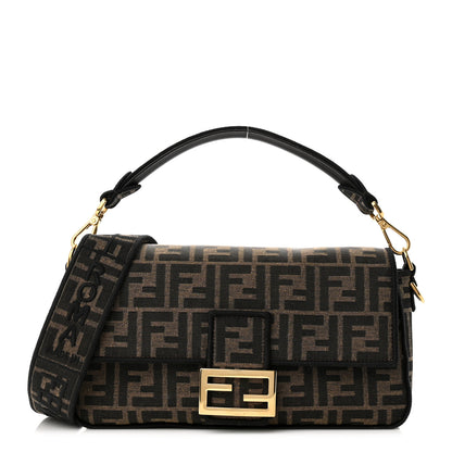 Fendi Fabric Jacquard FF 1974 Medium Baguette Tobacco Moro Black 1 of 9