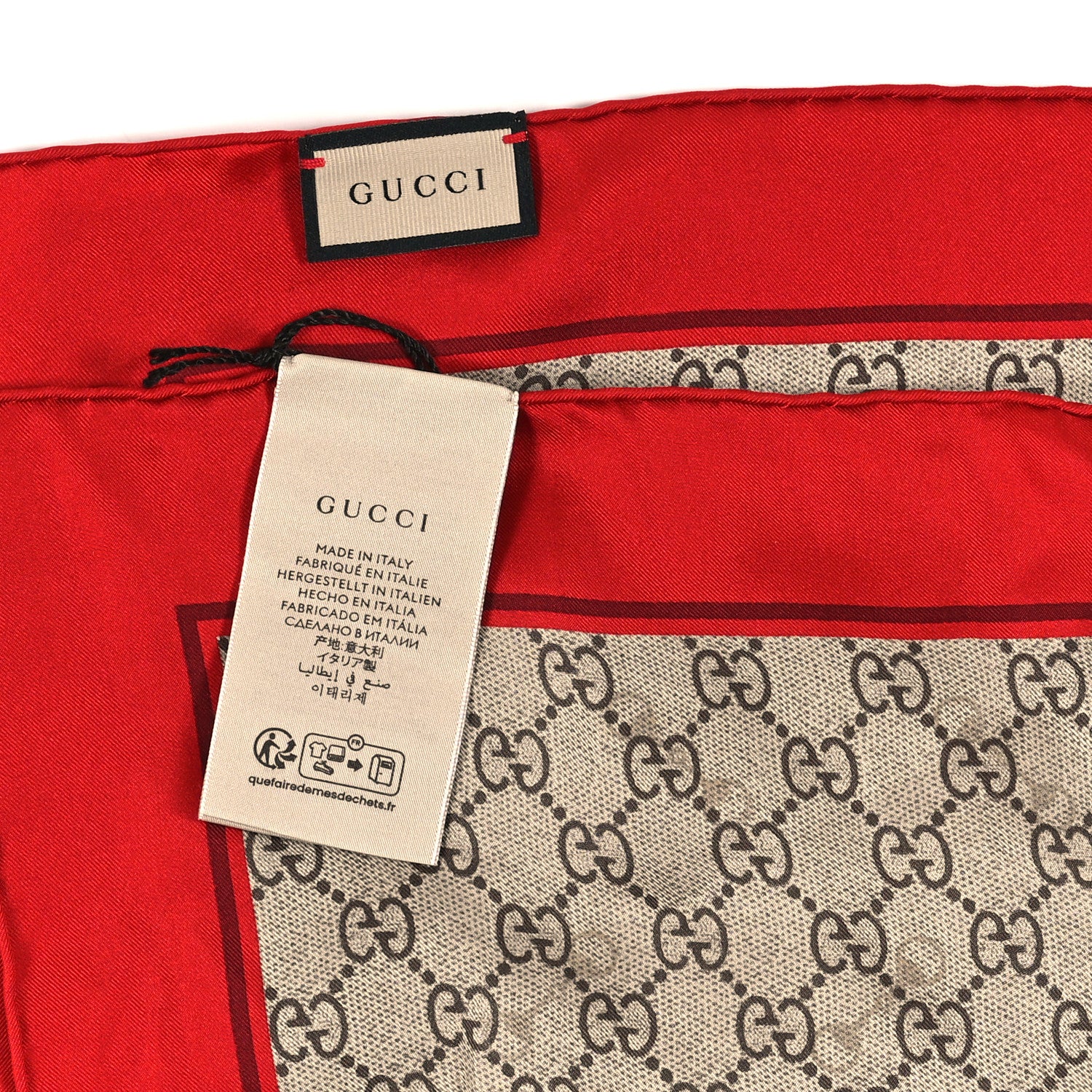 Gucci Modal Silk GG Monogram Big Gold Horsebit Fringe Shawl Red Gold 3 of 3