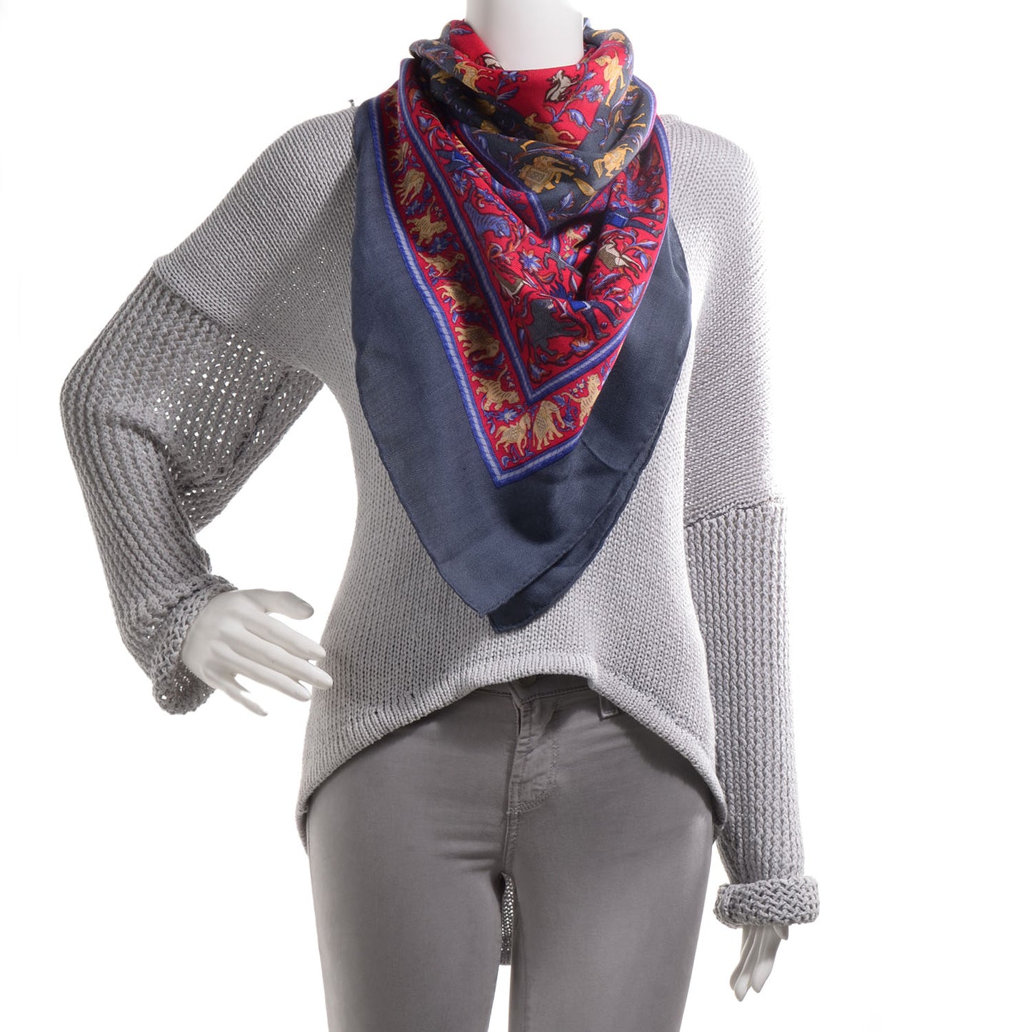 Cashmere Silk Chasse En Inde Scarf Purple 140