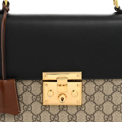 Gucci GG Supreme Monogram Calfskin Medium Padlock Top Handle Bag Beige Black Cuir 8 of 14