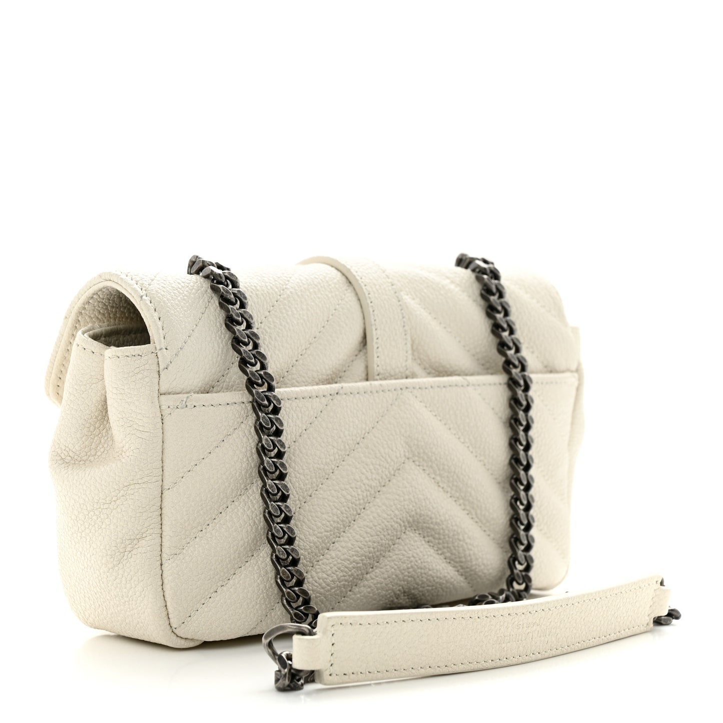 Grained Calfskin Matelassé Chevron Monogram Classic Baby Chain Bag White