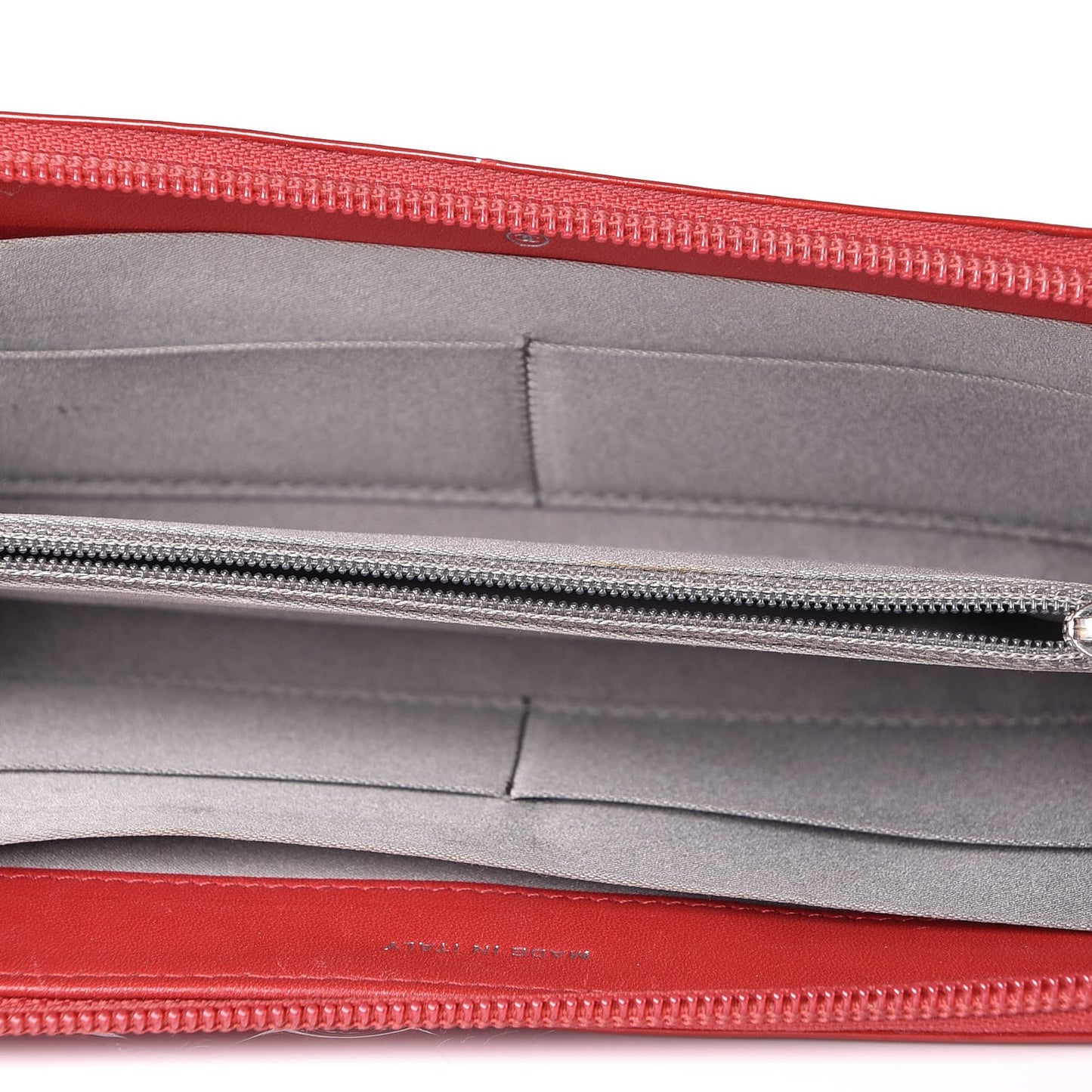 Patent Calfskin Lucky Symbols Zip Around Wallet Red