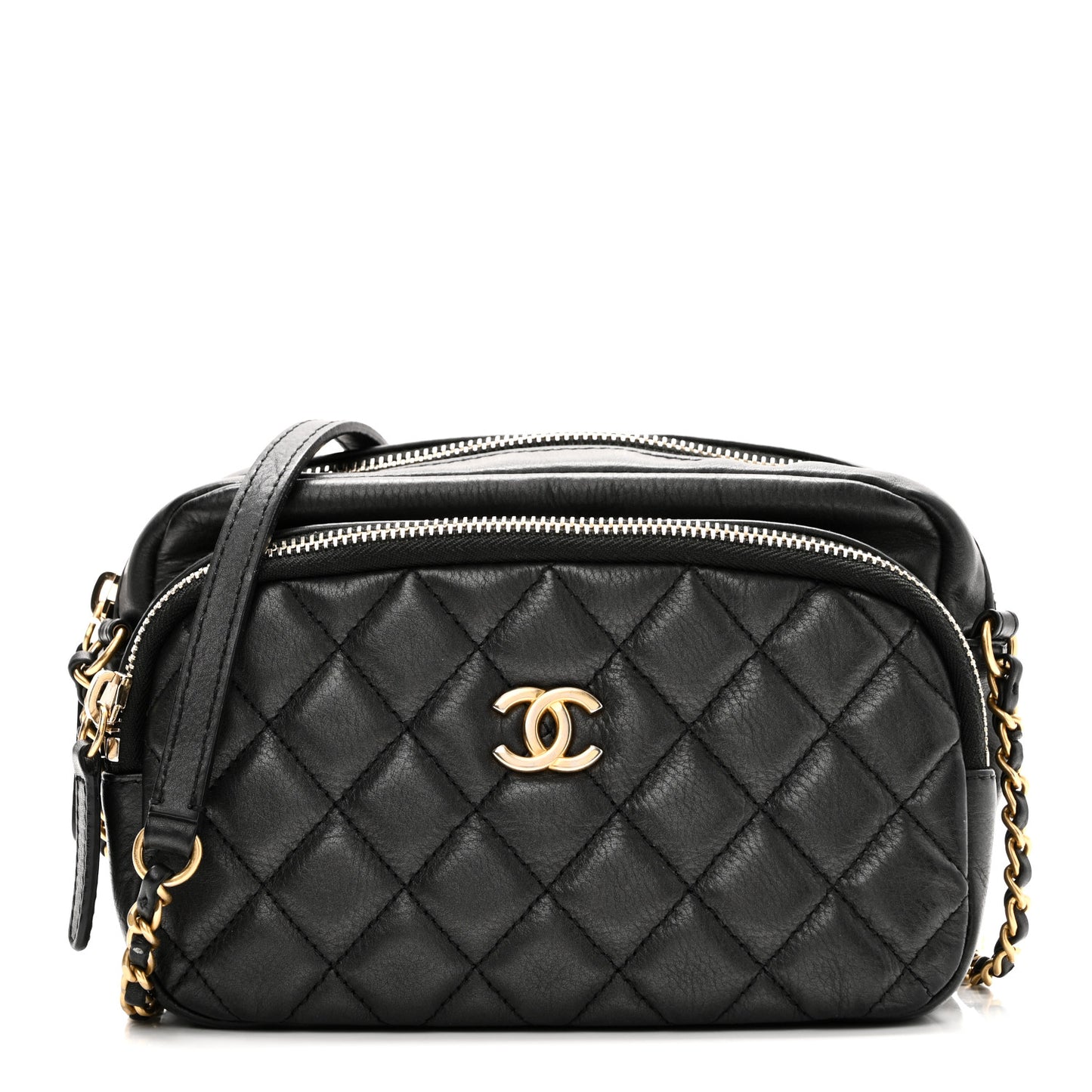 Calfskin Quilted Day Trips Camera Case Black
