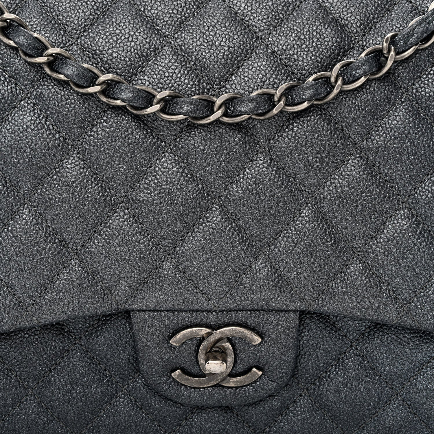 Chanel Metallic Caviar Quilted Maxi Double Flap Charcoal 8 of 11