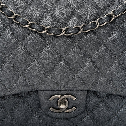 Chanel Metallic Caviar Quilted Maxi Double Flap Charcoal 8 of 11