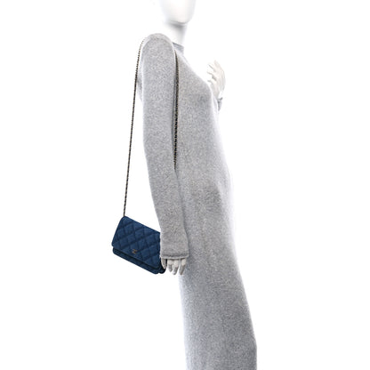 Chanel Denim Printed Wallet On Chain WOC Dark Blue 2 of 11