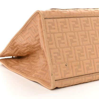 Fendi Vitello Cristallo Nature Wicker FF 1974 Embossed Large Runaway Shopper Tote Makeup 9 of 12
