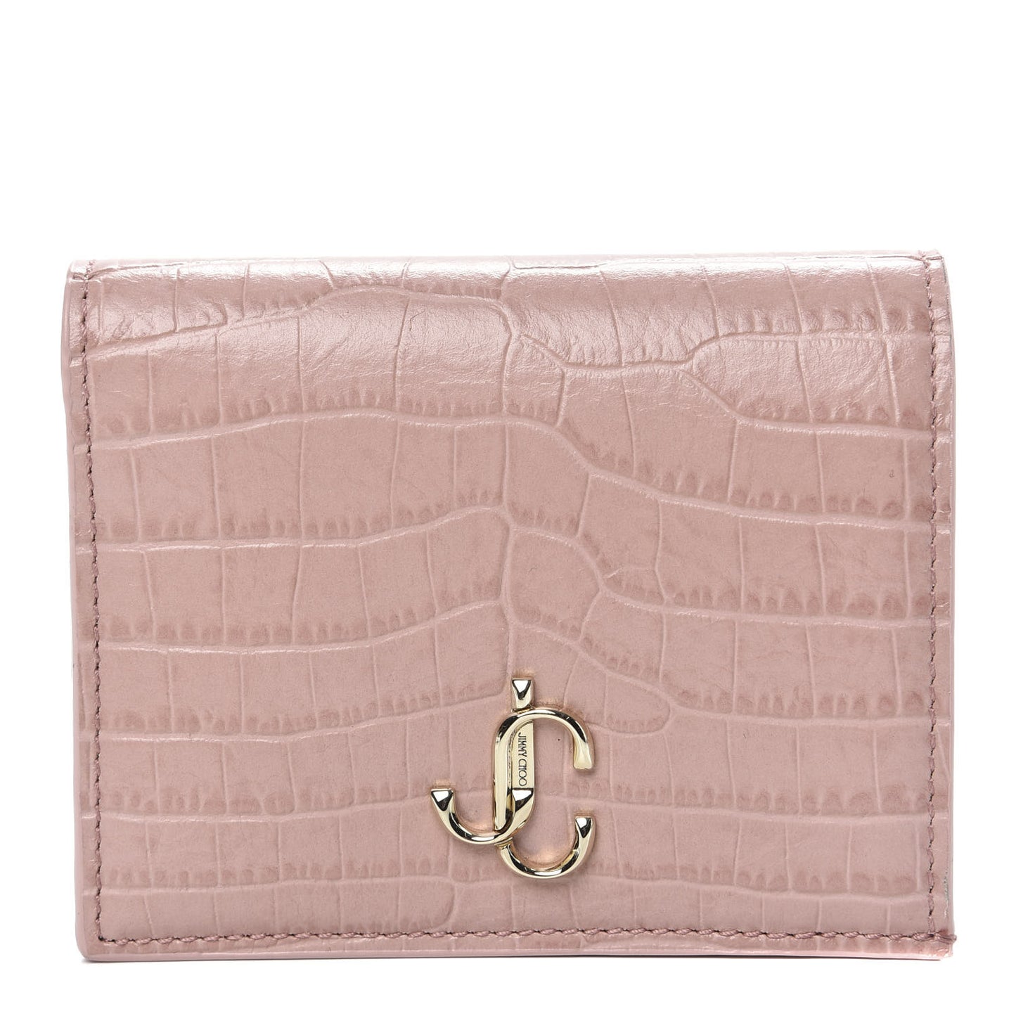 Calfskin Crocodile Embossed Hanne Wallet Blush
