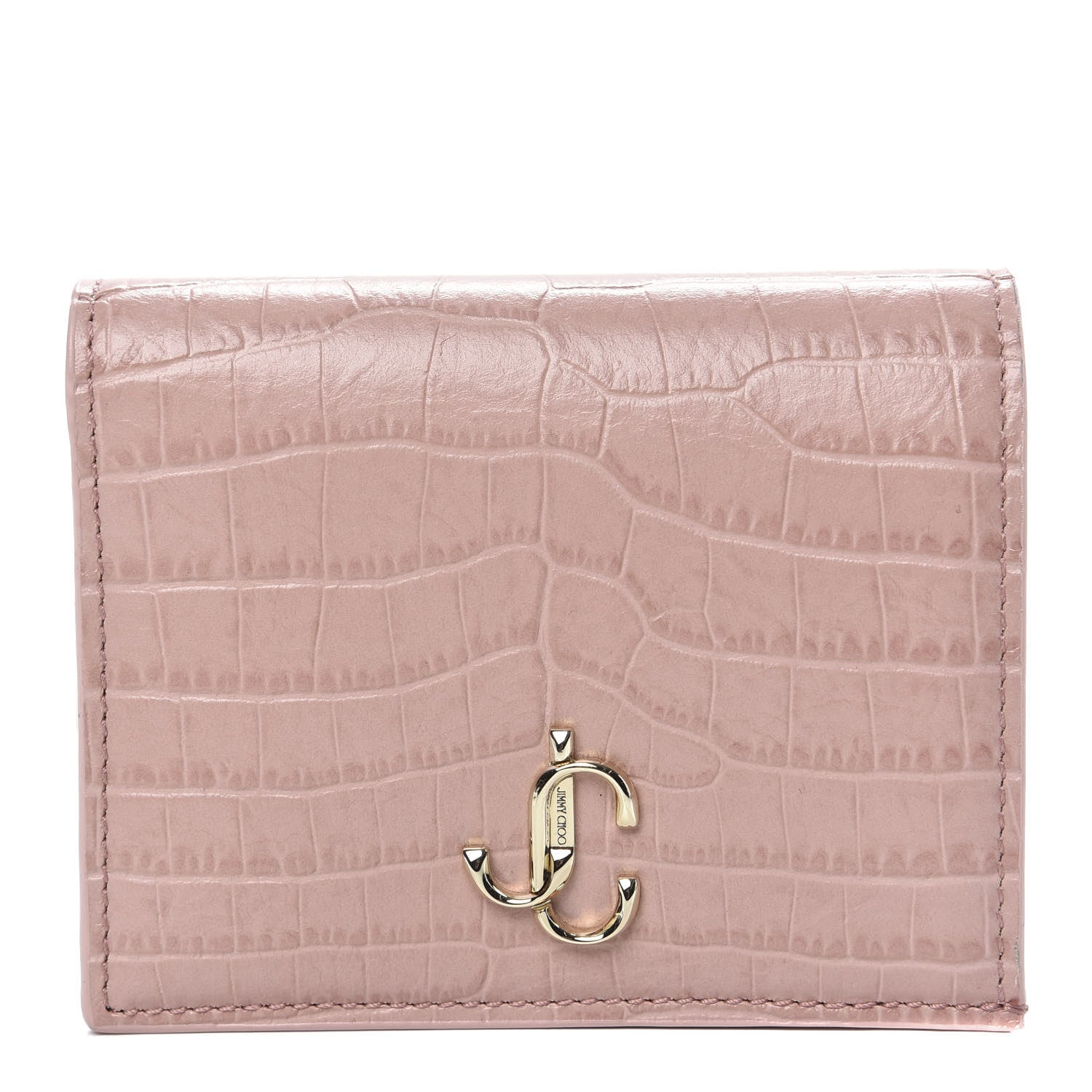 Jimmy Choo Calfskin Crocodile Embossed Hanne Wallet Blush 1 of 7