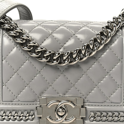 Chanel Iridescent Lambskin Quilted Small Chain Around Boy Flap Grey 8 of 10