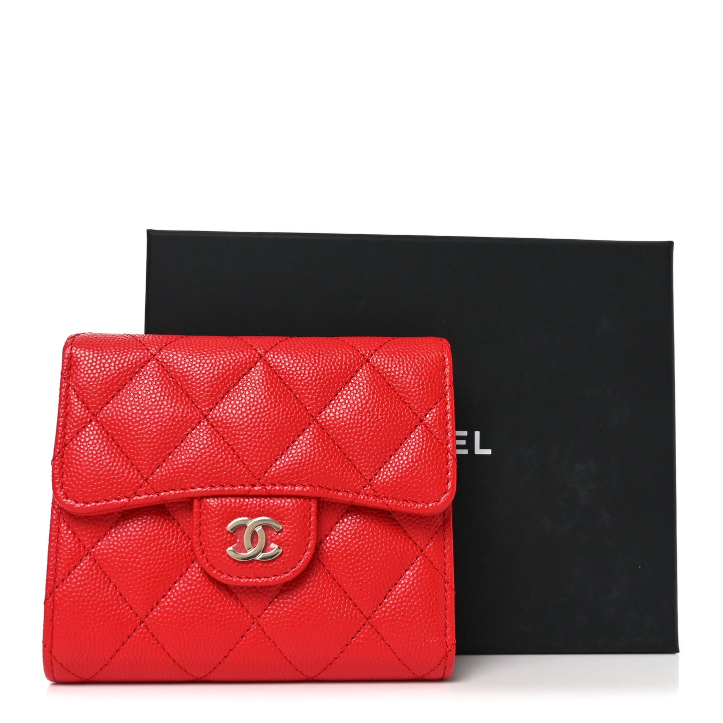 Caviar Quilted Compact Flap Wallet Red