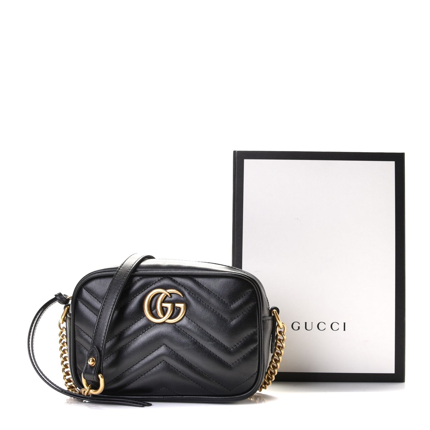 Calfskin Matelasse Mini GG Marmont Chain Shoulder Bag Black