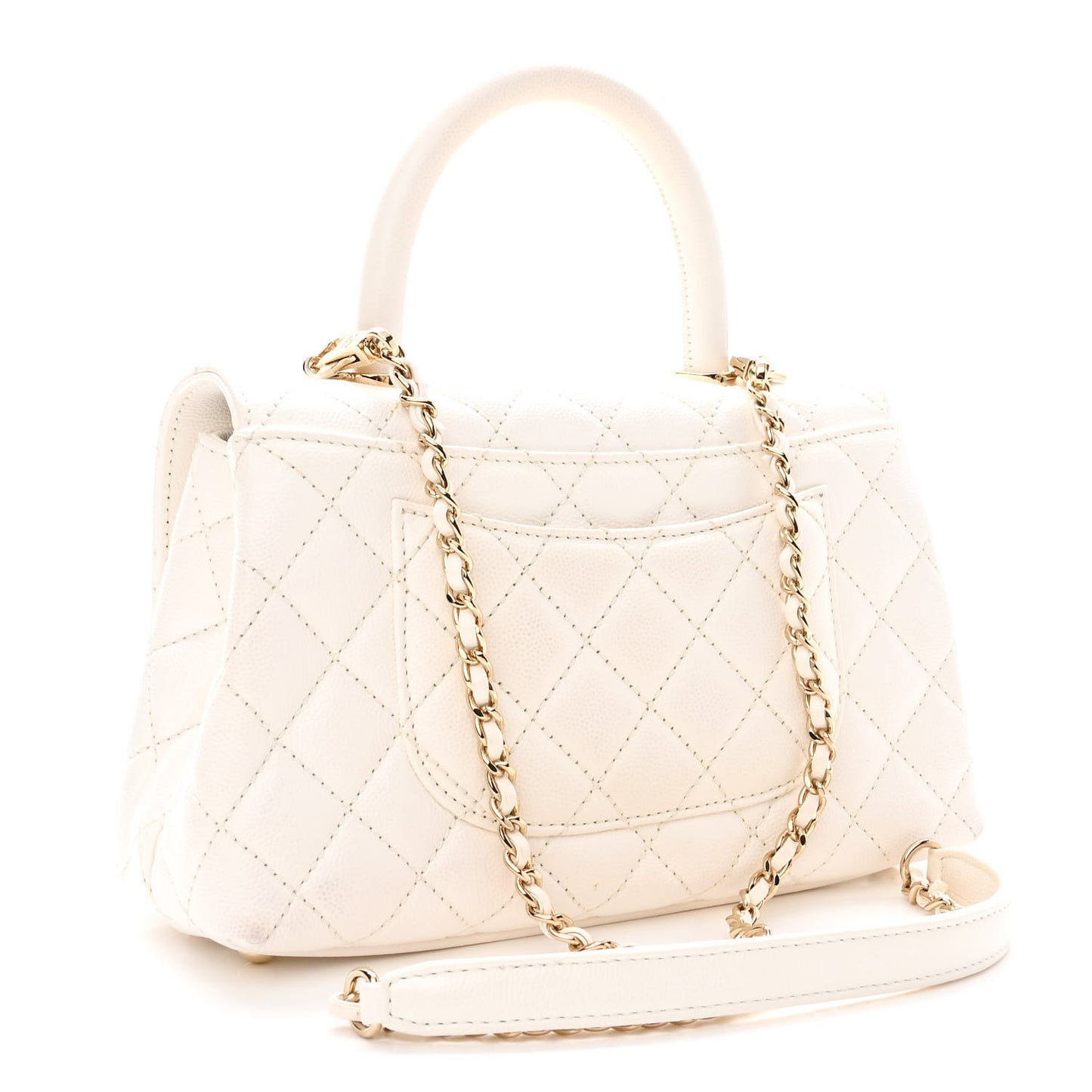 Caviar Quilted Mini Coco Handle Flap White