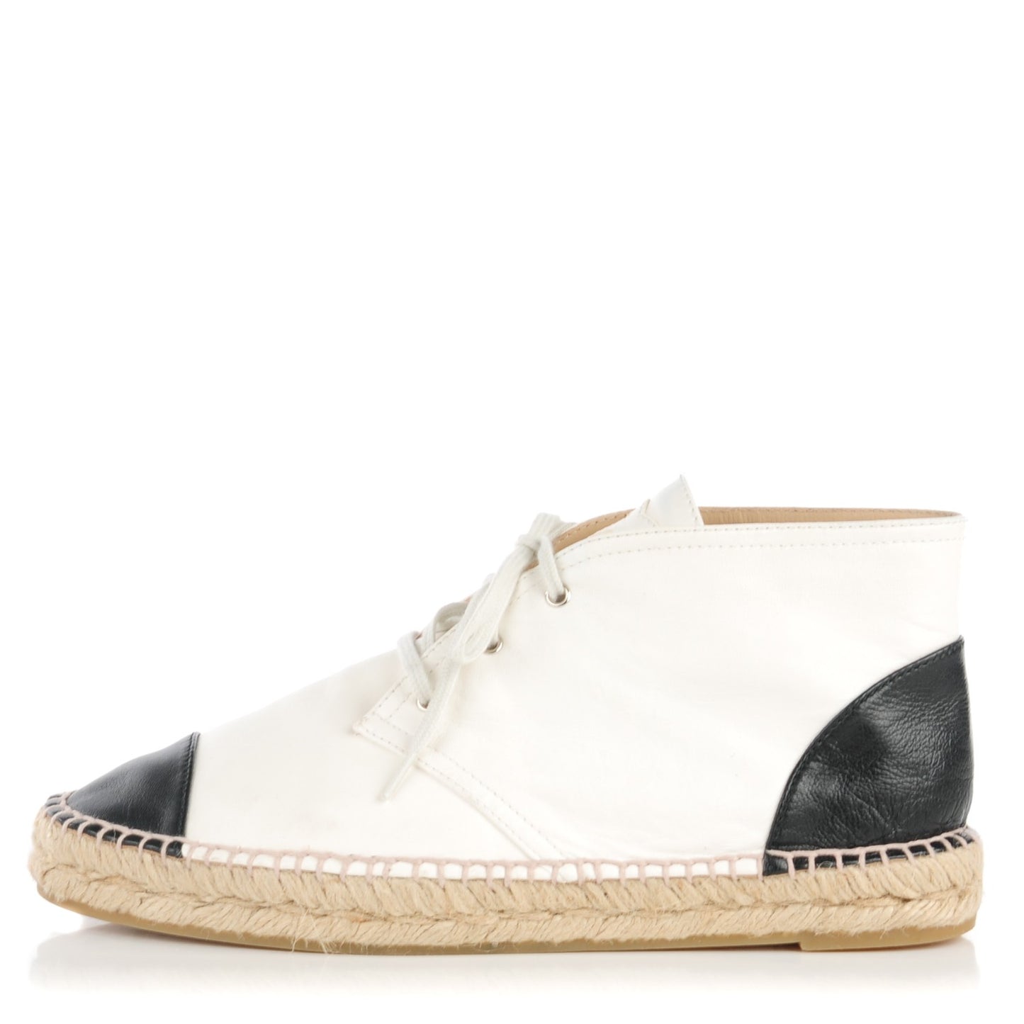 Lambskin Cap Toe Lace Up Espadrilles 40 White Black