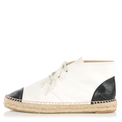 Chanel Lambskin Cap Toe Lace Up Espadrilles 40 White Black 1 of 8