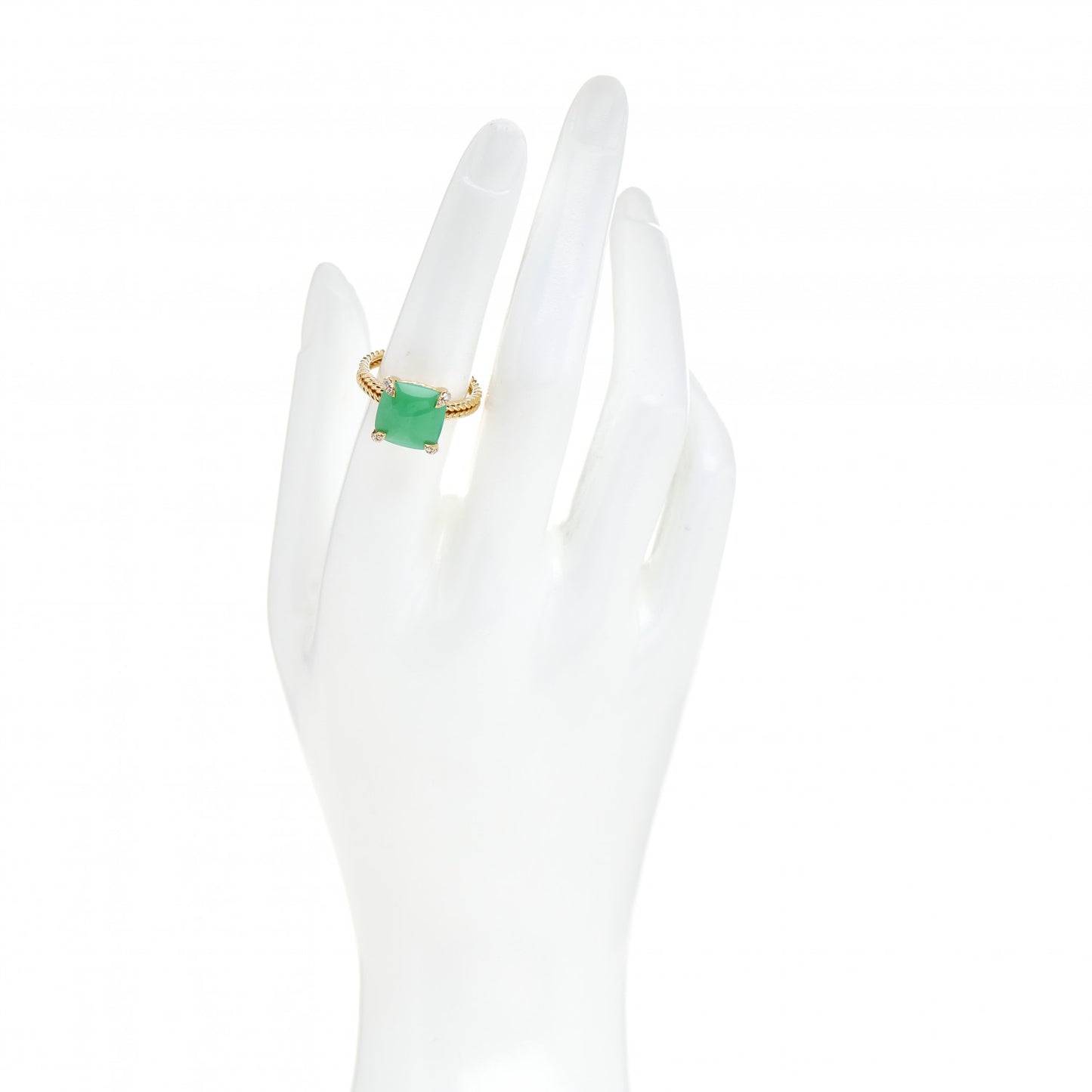 18K Yellow Gold Diamond Chrysoprase 11mm Chatelaine Ring 54 7