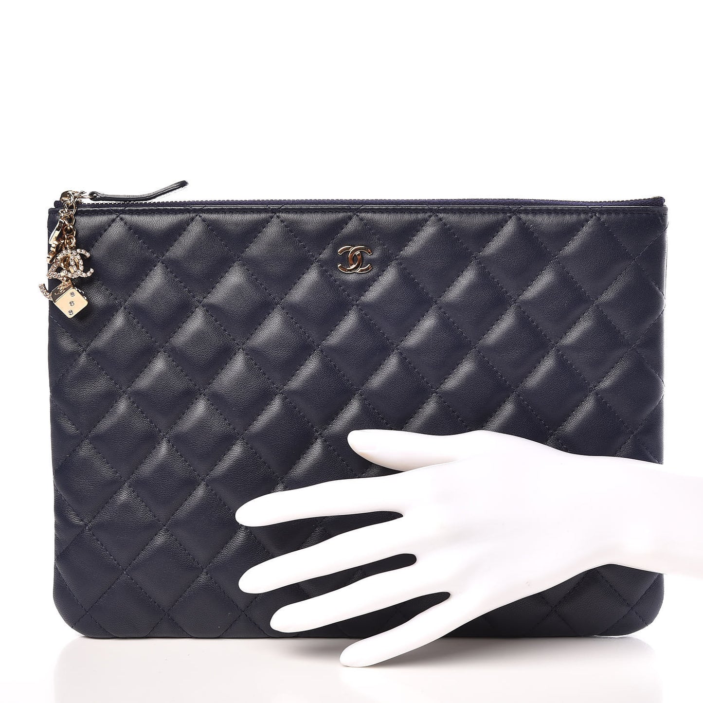 Lambskin Quilted Medium Casino Beauty CC Cosmetic Case Navy