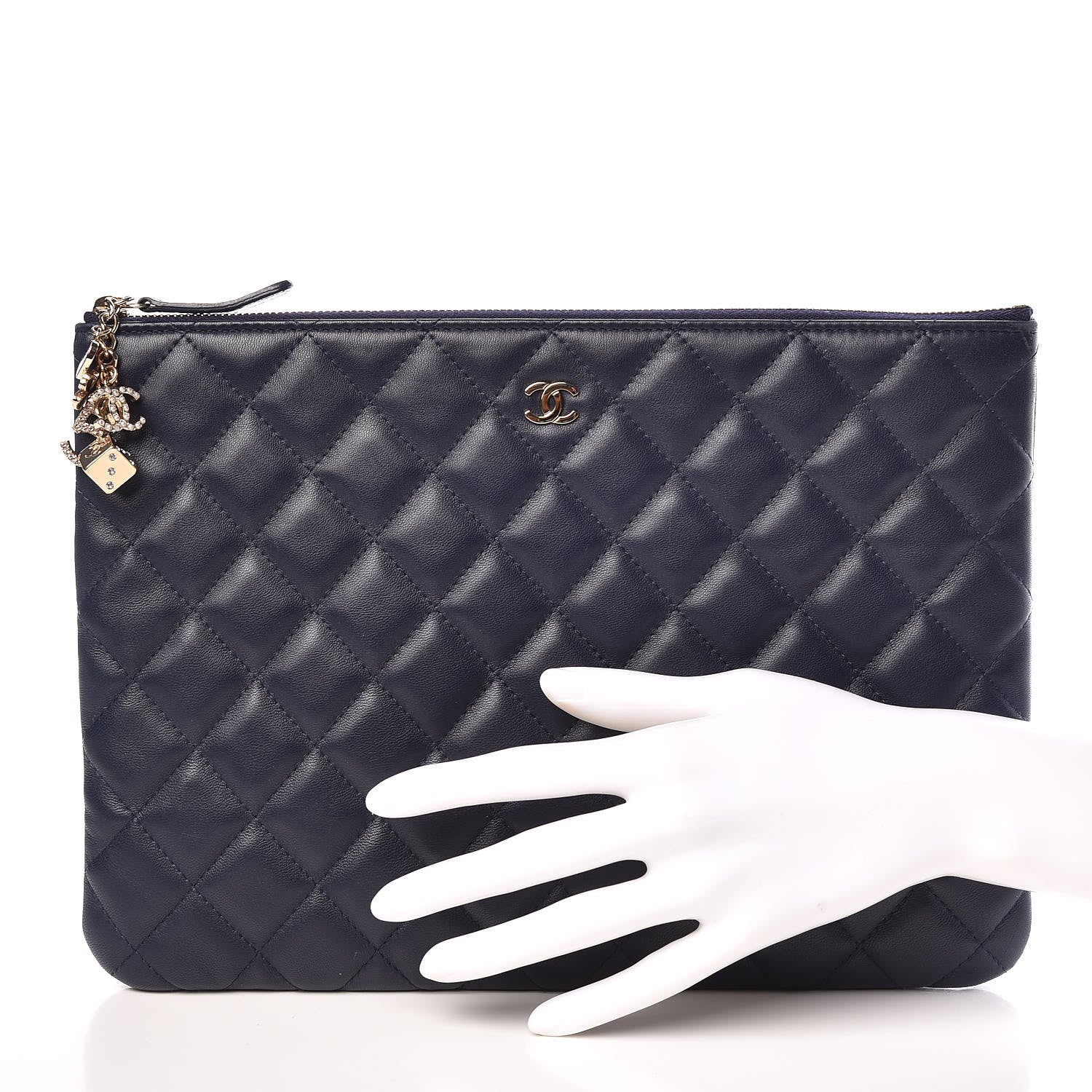 Chanel Lambskin Quilted Medium Casino Beauty CC Cosmetic Case Navy 2 of 8