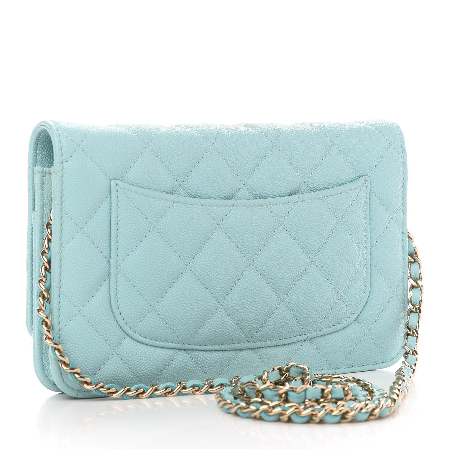 Caviar Quilted Wallet On Chain WOC Light Blue